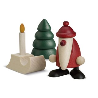 Björn Köhler Miniaturset 2 - Weihnachtsmann mit Schlitten, Kerze und Baum
