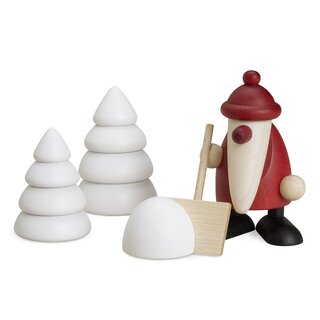 Björn Köhler Miniaturset 4 - Weihnachtsmann mit Schneeschippe und Bäumen