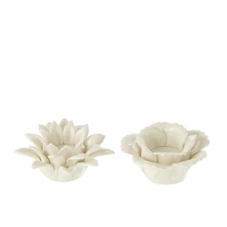 Teelichthalter Blume Keramik weiß in 2 Varianten
