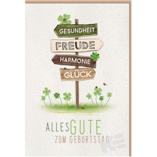 Eulzer Druck Geburtstagskarte ALLES GUTE ZUM GEBURTSTAG - Gesundheit, FREUDE, HARMONIE, GLÜCK