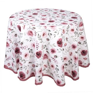 Tischdecke rund Ø 170 cm, weiß/rosa
